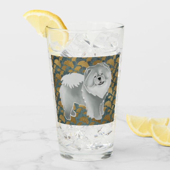 GINKGO Blue Chow 16 oz Design vorne & hinten Glas (Vorderseite Ice)