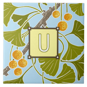 Ginkgo Dance Monogram Letter U Fliese