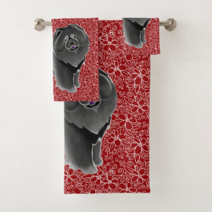 GINKGO die schwarze Schale auf Cranberry Badhandtuch Set