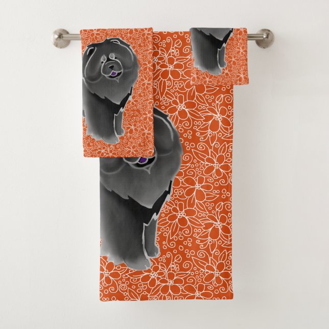 GINKGO die schwarze Schale auf Orange Badhandtuch Set (Insitu)