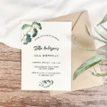 Ginkgo-Ginkgo-Schrift Einladung<br><div class="desc">Vorderseite: ein stilvoller weißer Hintergrund mit schlichten goldenen Ginkgo-Blätter. Personalisieren Sie Ihren Namen und Ihre Party-Daten und fügen Sie diese hinzu. Zurück: smaragdgrünes Hintergrund.</div>