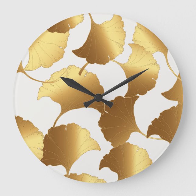 Ginkgo Gold: Luxus Vintages Design. Große Wanduhr (Vorderseite)