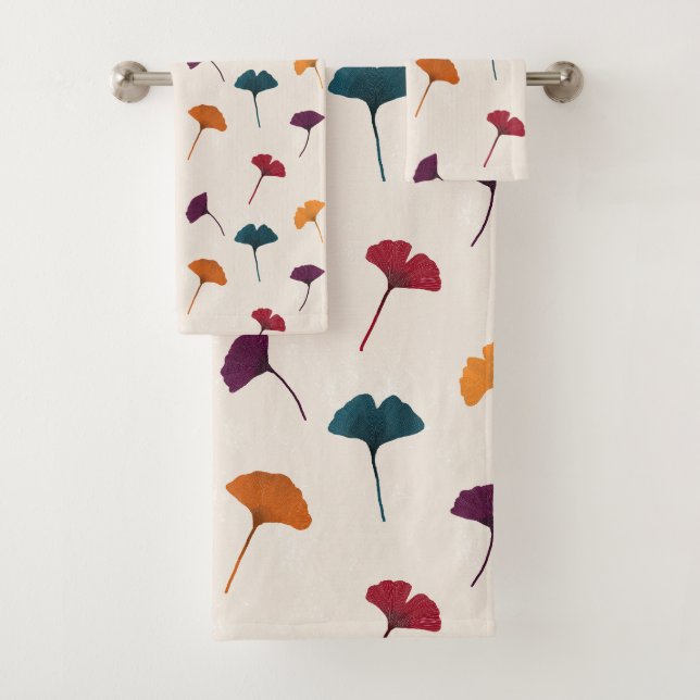 Ginkgo Leaf Muster Wasserfarbe Herbst Farben Badhandtuch Set (Insitu)