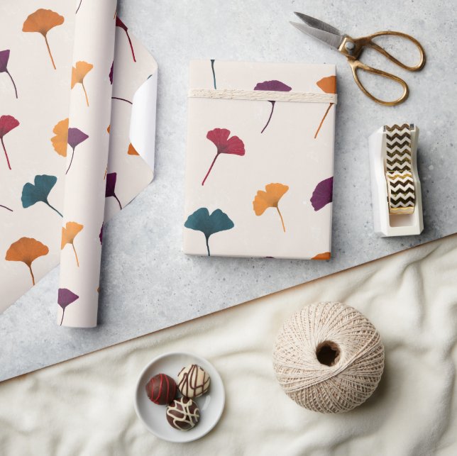Ginkgo Leaf Muster Wasserfarbe Herbst Farben Geschenkpapier (Kunsthandwerk)