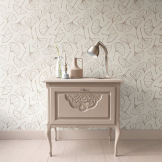 Ginkgo Leaves Japandi Botanical Beige Pale Taupe Tapete