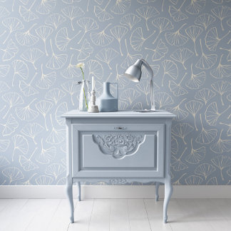 Ginkgo Leaves Japandi Modern Botanical Pale Blue Tapete