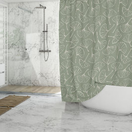 Ginkgo Leaves Japandi Neutral Botanical Sage Green Duschvorhang