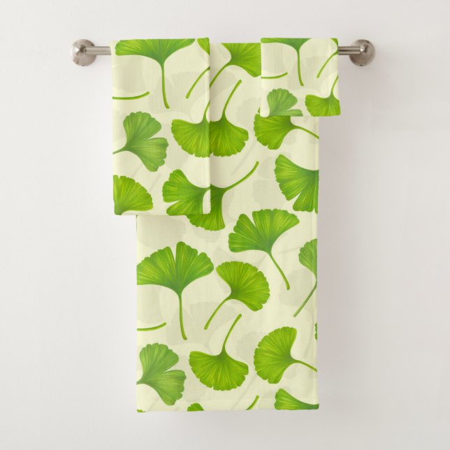 Ginkgo-Muster auf weiß Badhandtuch Set (Insitu)