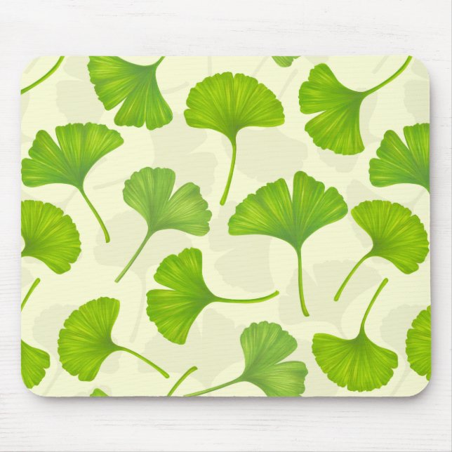 Ginkgo-Muster auf weiß Mousepad (Vorne)