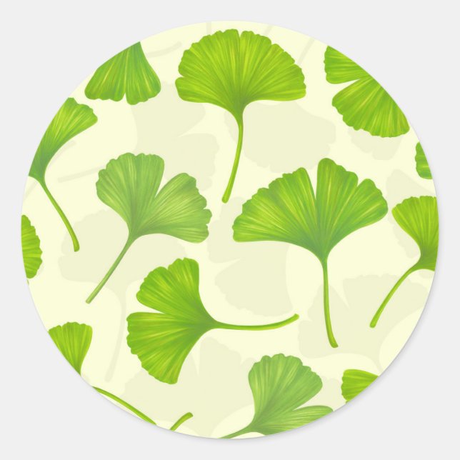 Ginkgo-Muster auf weiß Runder Aufkleber (Vorderseite)