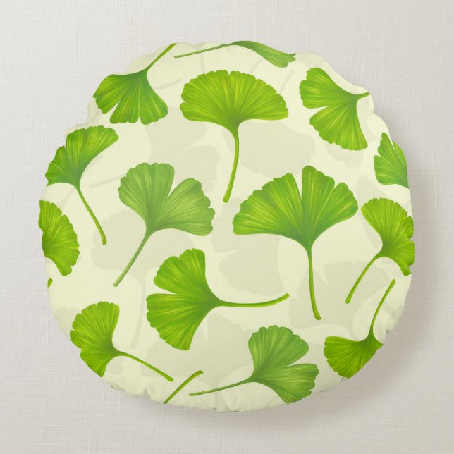 Ginkgo-Muster auf weiß Rundes Kissen (Vorderseite)