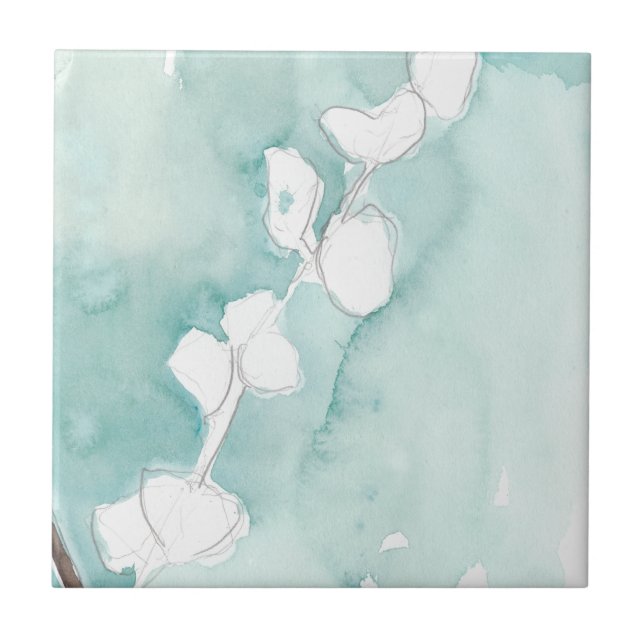Ginkgo on Dusty Aquamarin - White Fliese (Vorderseite)
