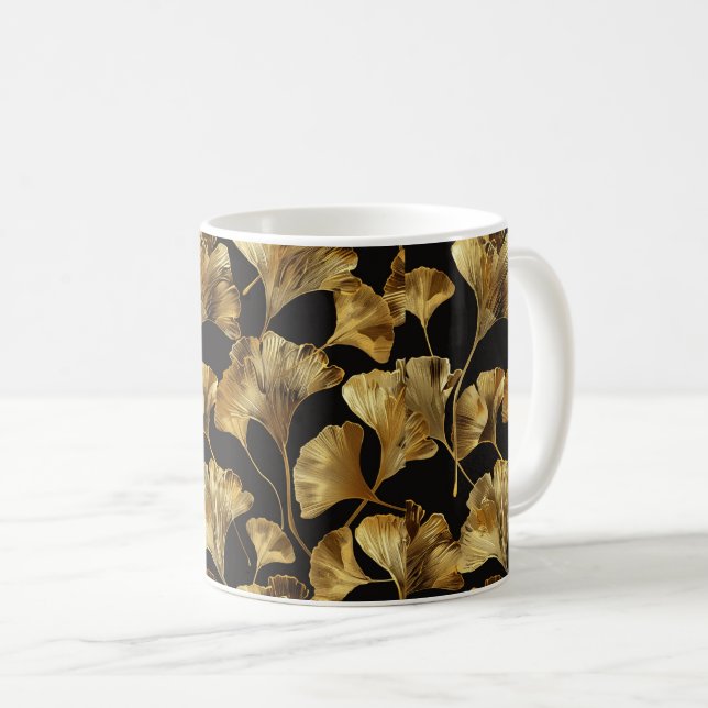 Ginkgo Seamless Leaf Pattern Kaffeetasse (VorderseiteRechts)
