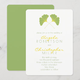 Ginkgo Spring Green Blätter Wedding 2 Einladung