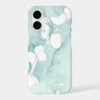 Ginkgo sur sarcelle poussiéreuse - Blanc