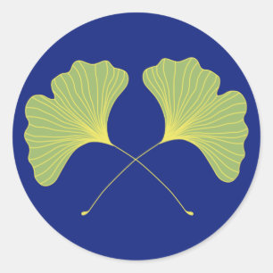 Ginkgo Tree Blätter Blau und Grün Runder Aufkleber