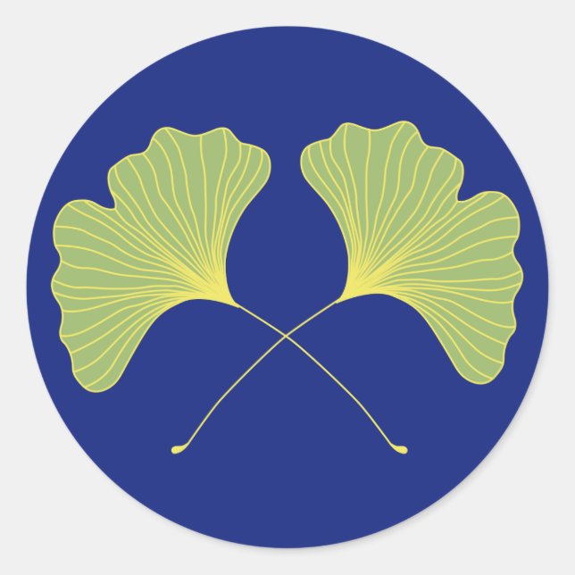 Ginkgo Tree Blätter Blau und Grün Runder Aufkleber (Vorderseite)