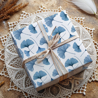 Ginkgo Tropical leaf blue und white pattern Geschenkpapier