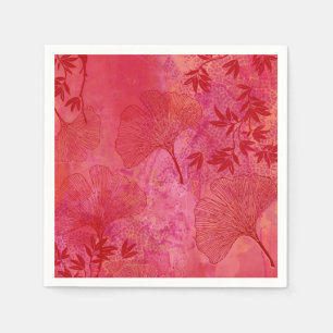 Ginkgo- und Bambusblätter - Rote Farben Fall Serviette
