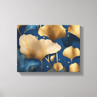 Ginkgo verlasse goldblau leinwanddruck
