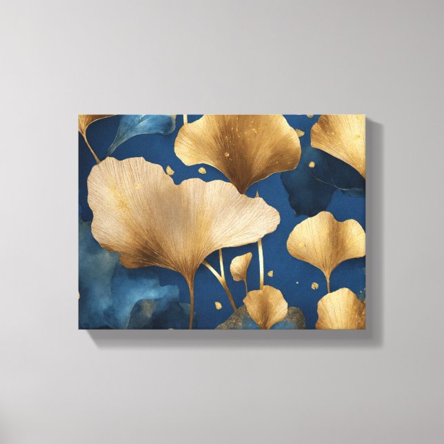 Ginkgo verlasse goldblau leinwanddruck (Vorderseite)