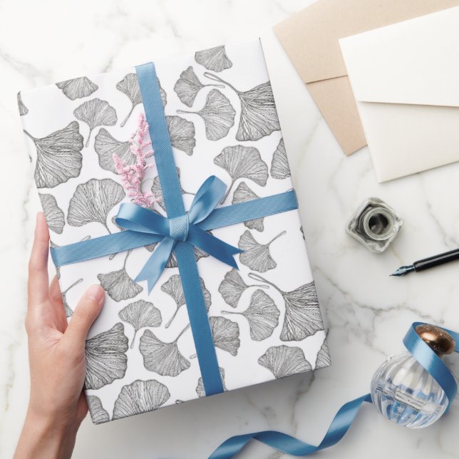 Ginkgo verlasse Wrapping Paper. Schwarz und Weiß Geschenkpapier (Schenken)