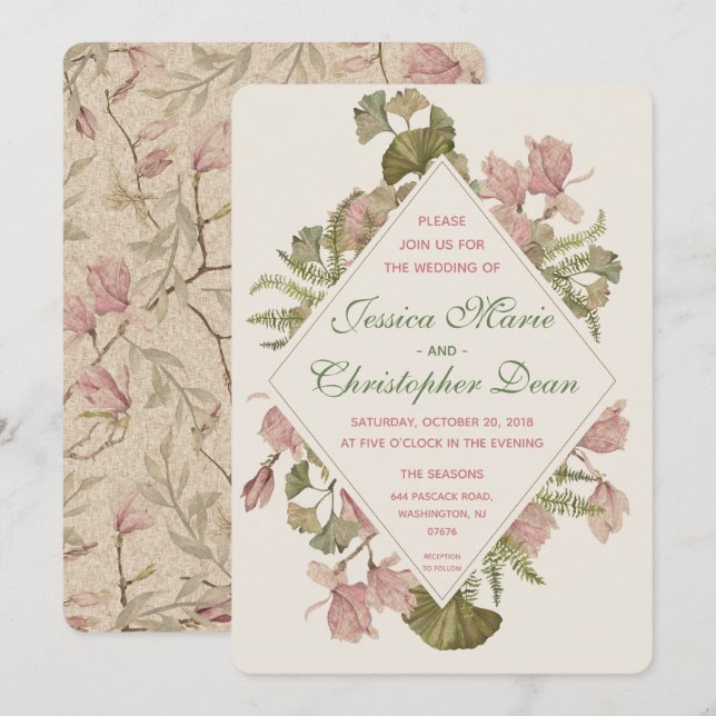 Ginkgo Watercolor Floral Wedding Einladung (Vorne/Hinten)