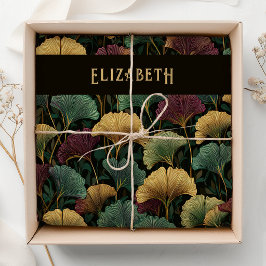 Ginkgoblatt-Muster-Monogramm-Name Türkis Burgundro Seidenpapier