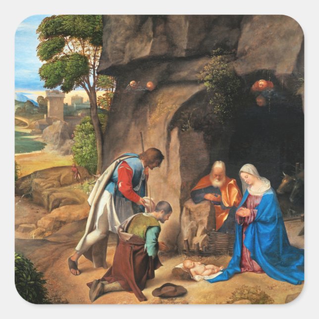 Giorgione - Die Verehrung der Hirten Quadratischer Aufkleber (Vorderseite)