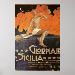Giornale Di Sicilia Vintage Italienisches Reisepla Poster