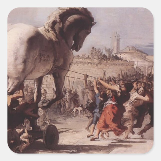 Giovanni Tiepolo - Verarbeitung des Trojaners Quadratischer Aufkleber (Vorderseite)