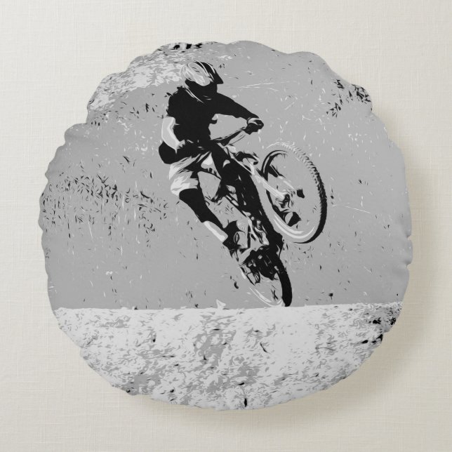 Gipfel des Berges - Mountain Biker Rundes Kissen (Vorderseite)