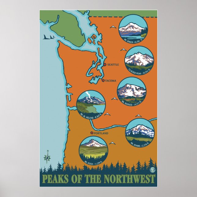 Gipfel des Nordwestens - 5 verschiedene Berge Poster (Vorne)