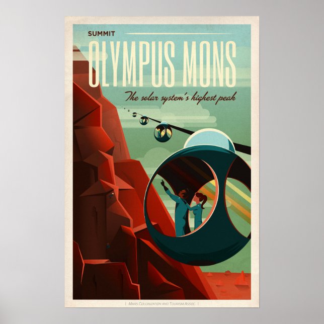 GIPFELTREFFEN OLYMPUS MONS Tour SpaceX Retro Mars  Poster (Vorne)