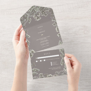 Gipskraut Amethyst Green Wedding RSVP All In One Einladung