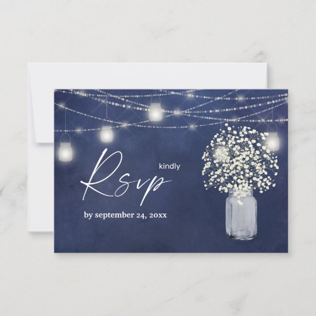 Gipskraut, B Chalk & String Lights mit Mahlzeiten RSVP Karte (Vorderseite)