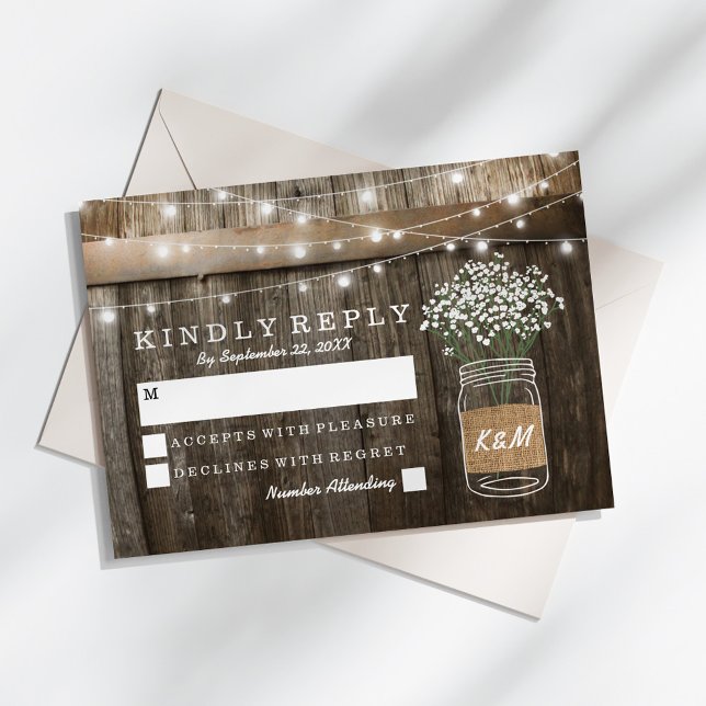 Gipskraut Barrel Country Rustic Wedding RSVP Karte (Von Creator hochgeladen)