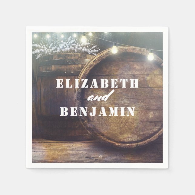 Gipskraut Barrel Rustikale Hochzeit Serviette (Vorderseite)