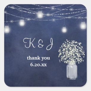 Gipskraut, Blue Chalkboard String Lights Quadratischer Aufkleber