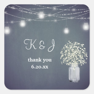 Gipskraut, Blue Grau Chalkboard String Lights Quadratischer Aufkleber