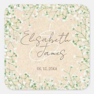 Gipskraut Blume Elegante Rustic Boho Hochzeit Quadratischer Aufkleber