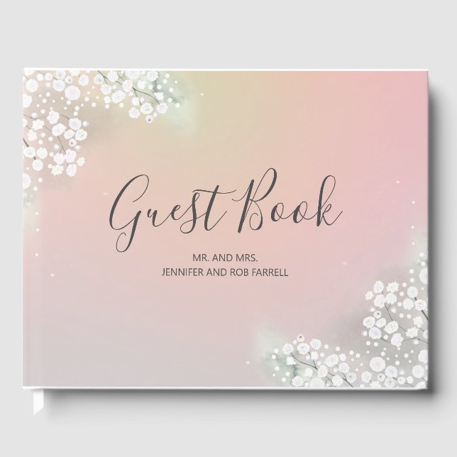 Gipskraut Blush Pink Blumenzehen Gästebuch (Vorderseite)