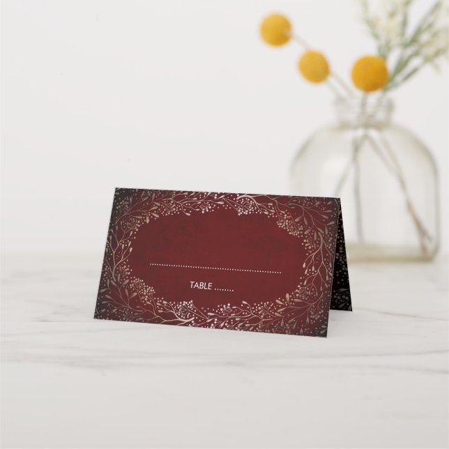 Gipskraut Burgund und Goldkranz-Hochzeit Platzkarte (Vorderseite)