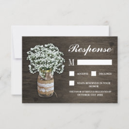 Gipskraut Burlap Mason Jar Wedding RSVP Cards Karte