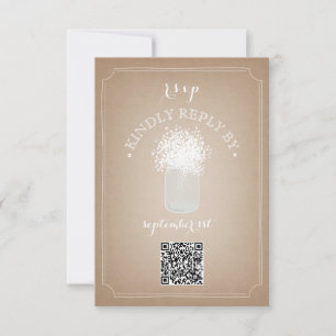Gipskraut Cardstock Inspiriert Mason Jar QR Code RSVP Karte