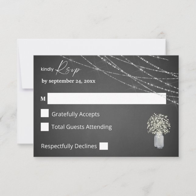Gipskraut, Chalk & String Lights on Meal UAWG RSVP Karte (Vorderseite)