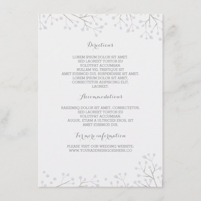 Gipskraut Elegante Hochzeitdetails Begleitkarte (Vorderseite)