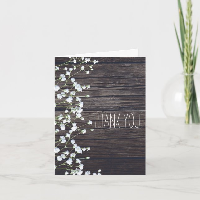 Gipskraut Floral & Dark Rustic Wood Vielen Dank Dankeskarte (Vorderseite)