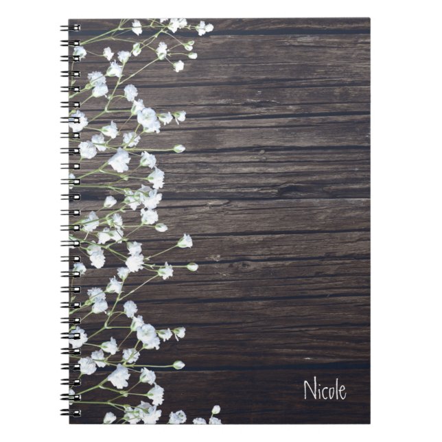 Gipskraut Floral & Dark Rustikales Holz Land Notizblock (Vorderseite)