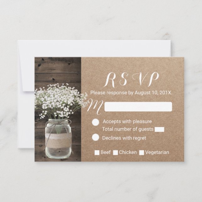 Gipskraut Floral Jar Rustic Kraft UAWG RSVP Karte (Vorderseite)